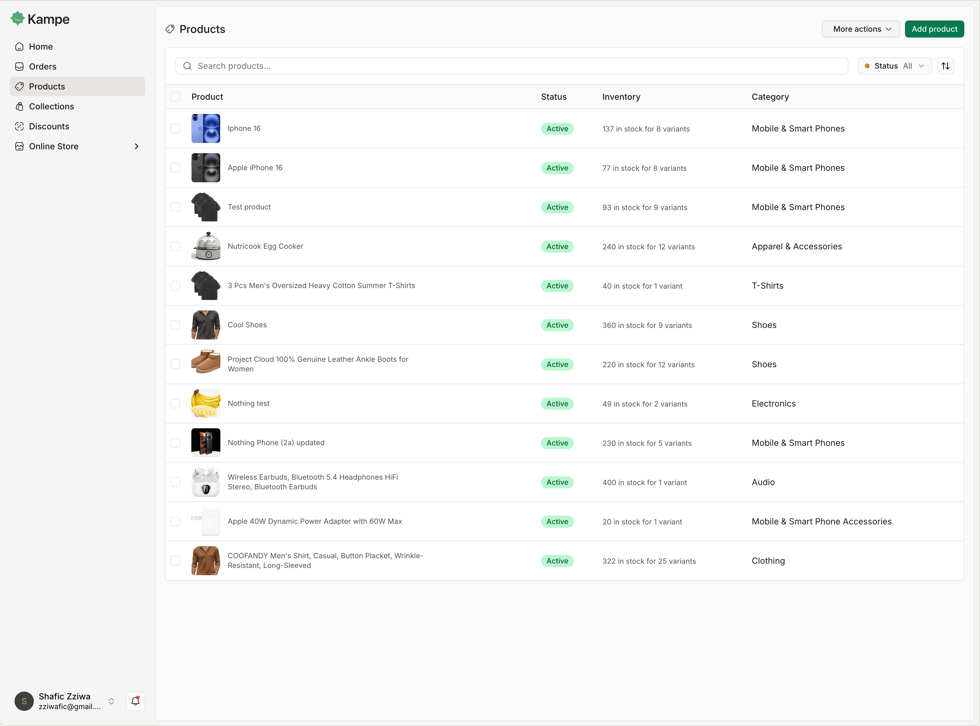 Kampe merchant dashboard